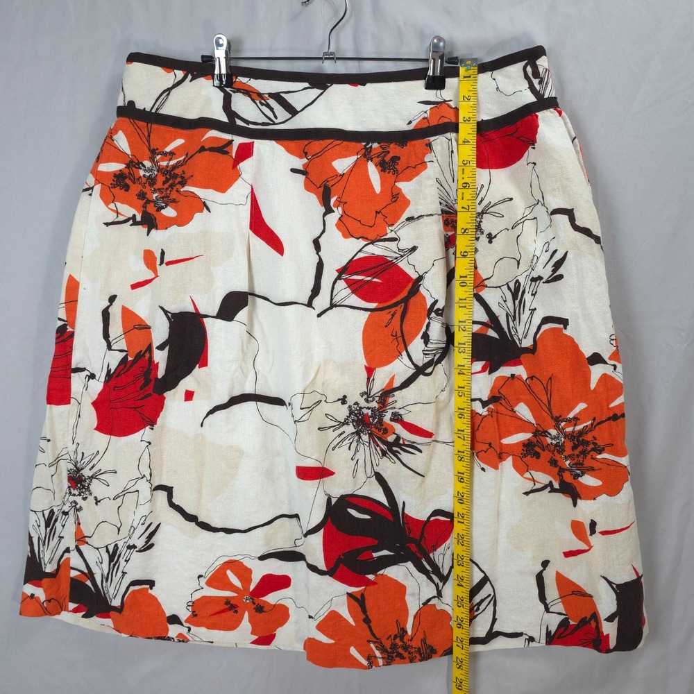 Cato Skirt 18/20W Linen Blend Floral Orange A-Line Knee Length Vintage Inspired - Picture 3 of 11
